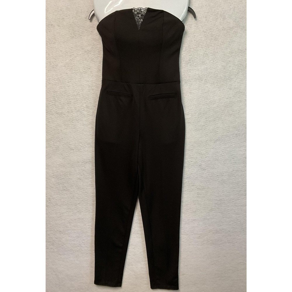 Guess‎ Jumpsuit Womens 4 Black Strapless Slim Fit Lace Detail Pockets Party Chic